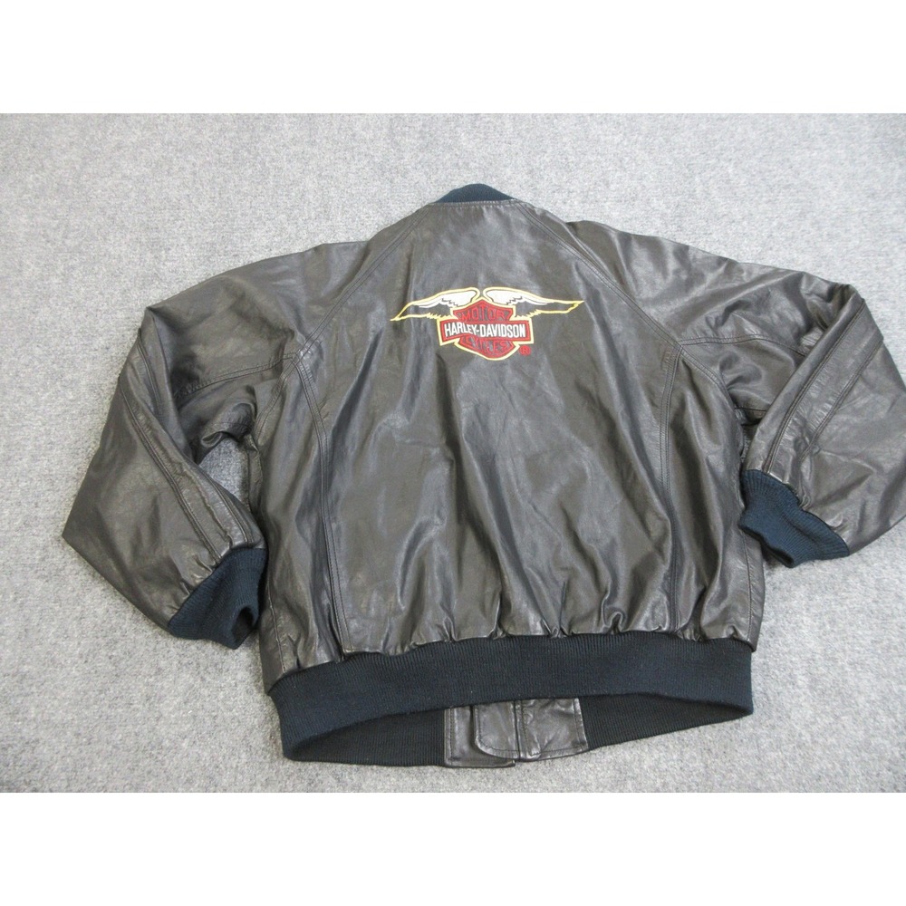 Harley-Davidson Jacket Mens Large Black Leather Bomber Full Zip Eagle Back Logo